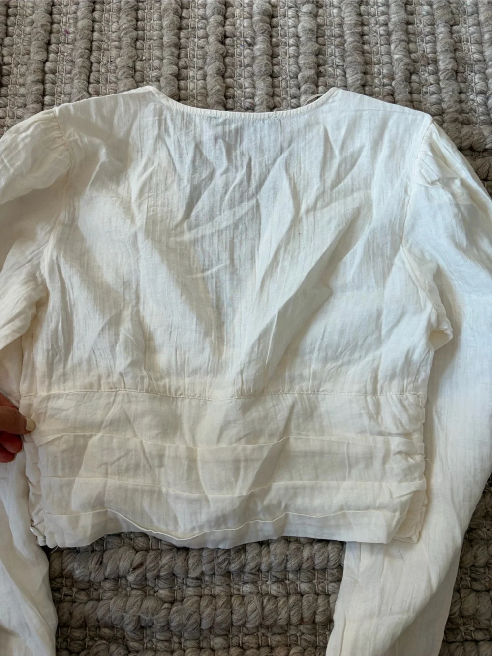 Zara Cream V-Neck Cropped Blouse with Lace Embroidered Trim